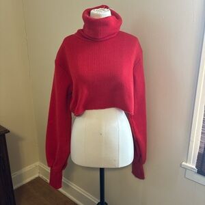 Orseund Iris Red Cropped Turtleneck Sweater